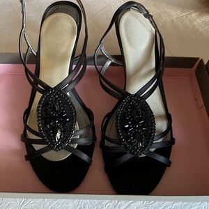 Ann Taylor Black Strappy Sandals with Beaded Accent